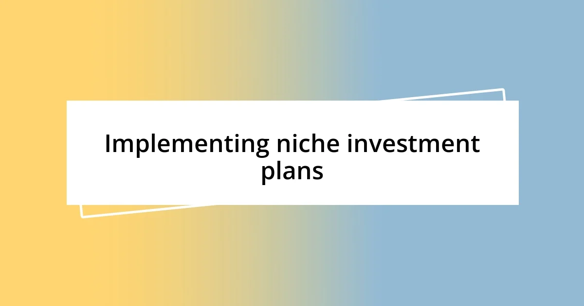 Implementing niche investment plans