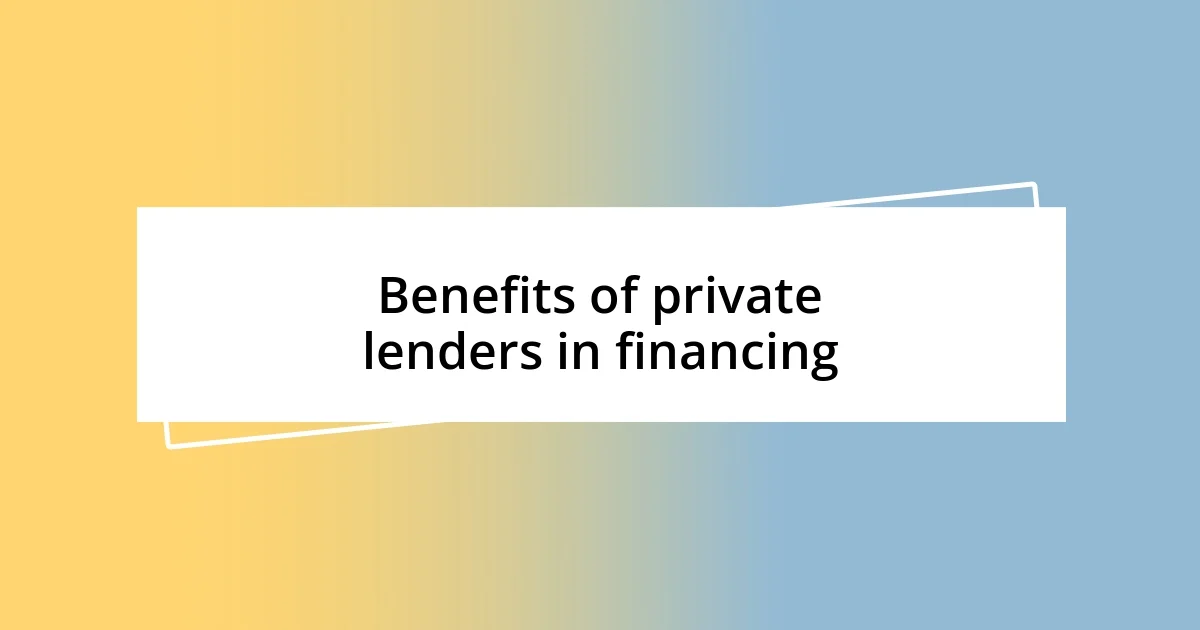 Benefits of private lenders in financing